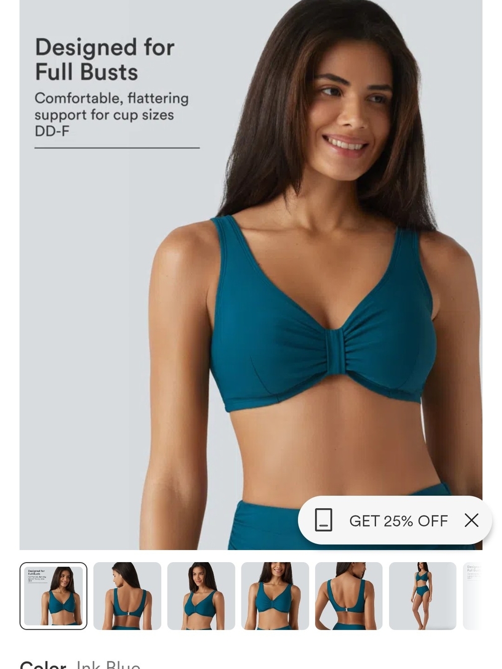 Blue Full-Coverage Support Bra/Bathing Suit Top